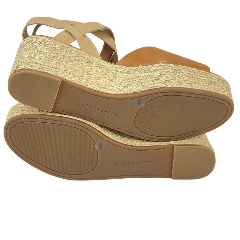 Lucky Brand Shoes Women’s Sz 9.5 Ginny Platform Espadrille Sandal Caramel New - Picture 8 of 10